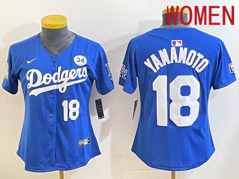 Women Los Angeles Dodgers #18 Yamamoto Blue Game 2024 Nike MLB Jersey style 11212->new york yankees->MLB Jersey